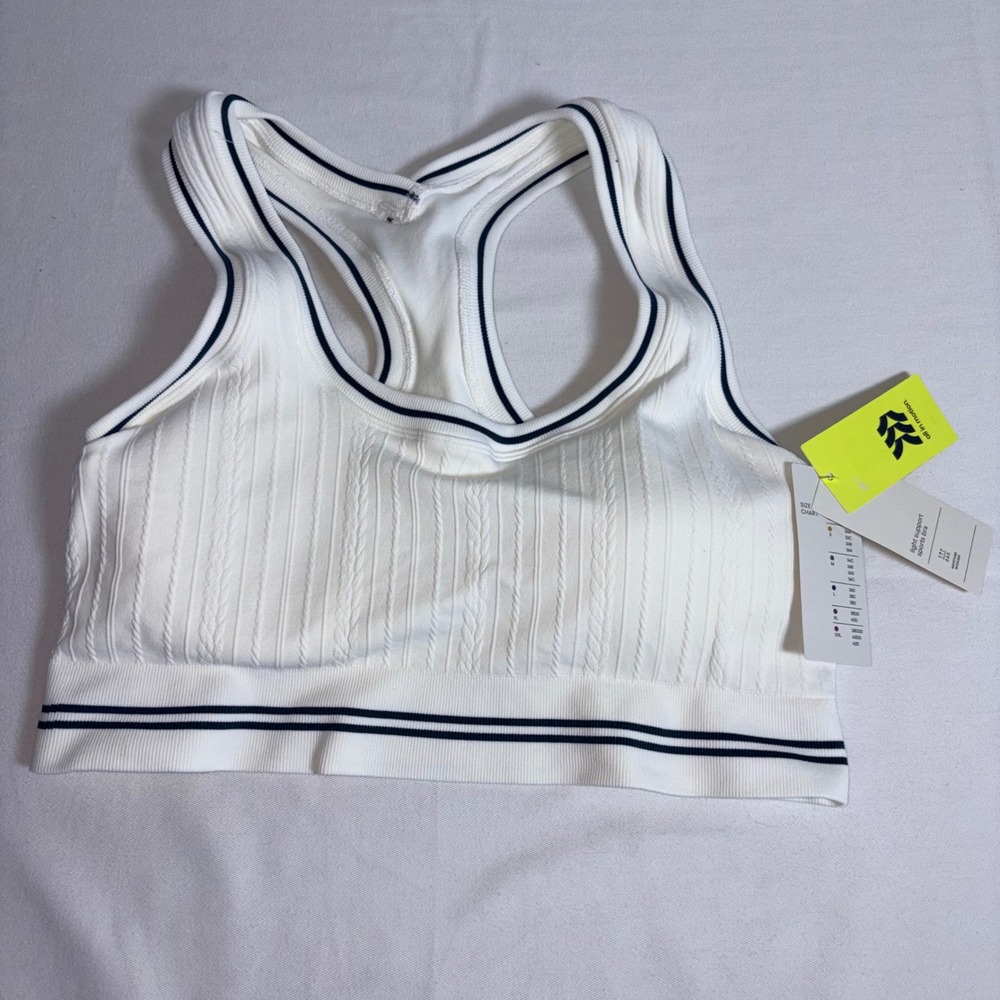 All in Motion Sports Bra XXL White NEW Cable Knit Longline Racerback 214050543